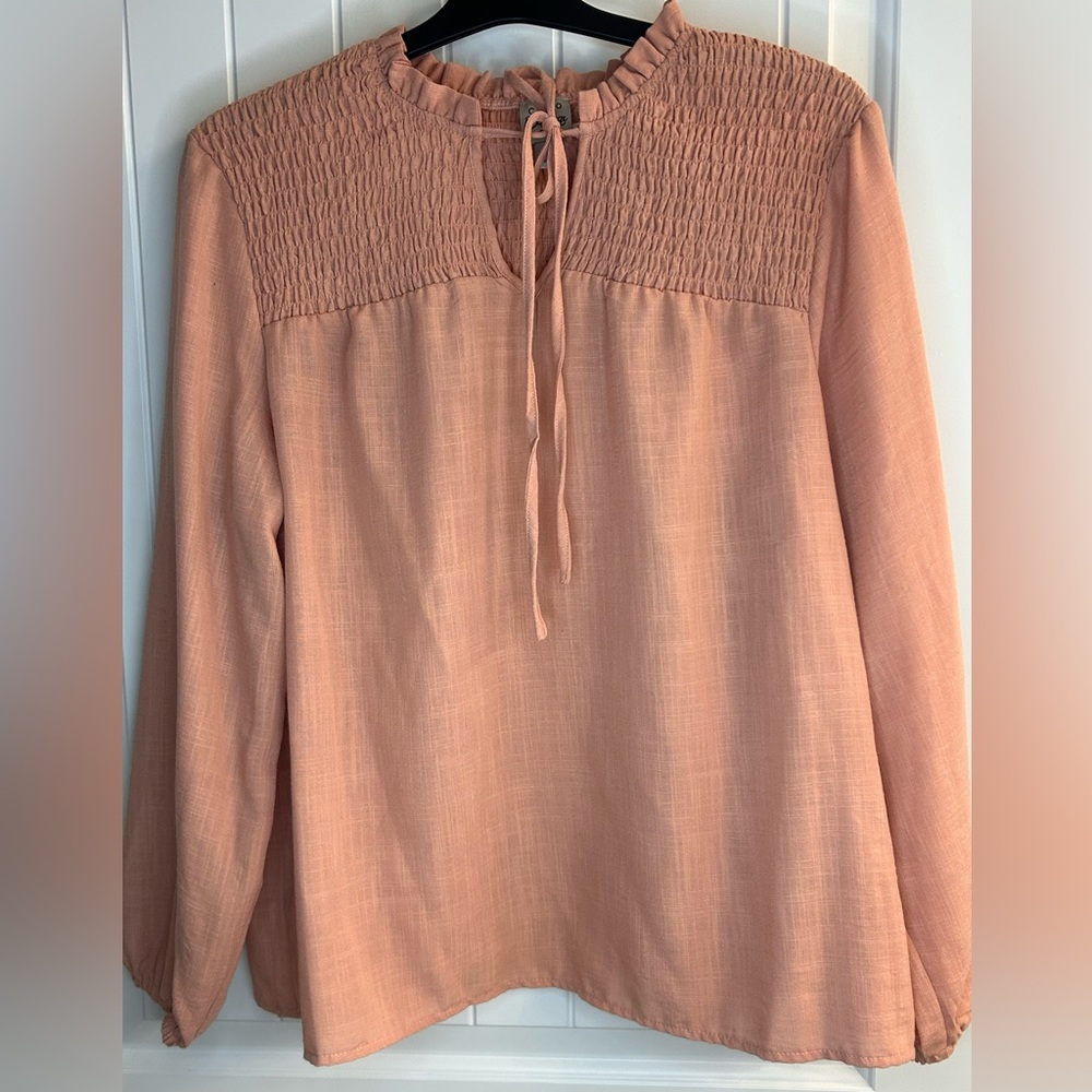 COMO Vintage Smocked Peasant Blouse XL Peach